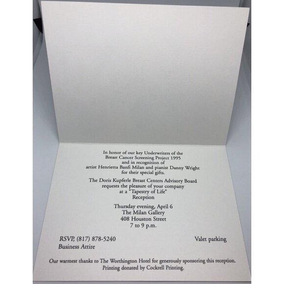 4x5.5" Reception Invitation Print TAPESTRY OF LIFE Texas Painter HENRIETTA MILAN - Picture 2 of 3